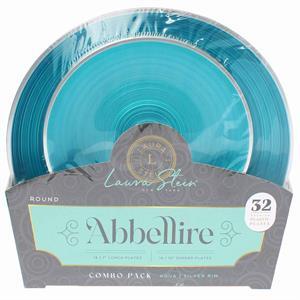 Abbellaire Combo Plates Aqua Blue/Ilver, 32 Ct